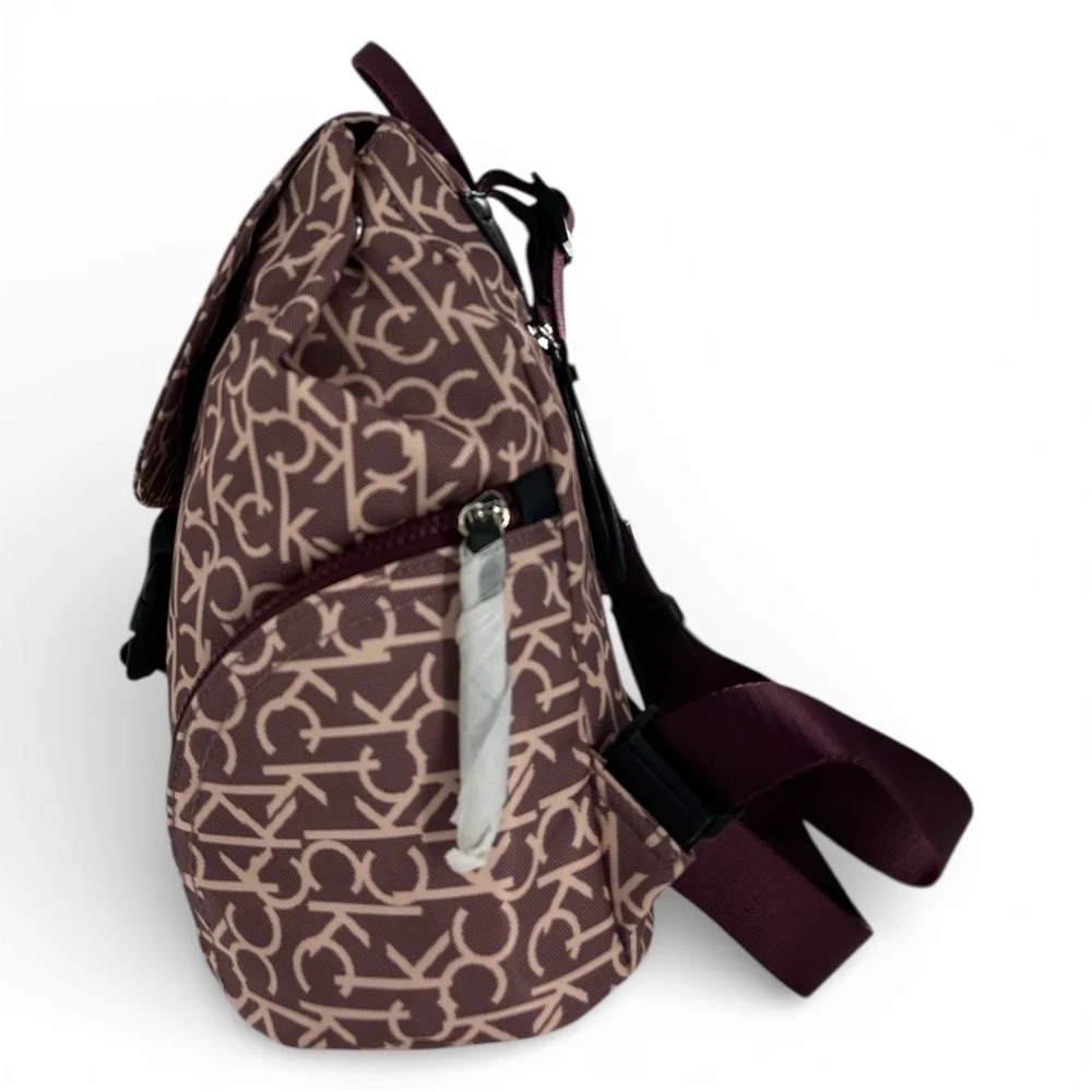 Calvin Klein Millie Signature Small Backpack Eggplant Blush Monogram Campus Bag